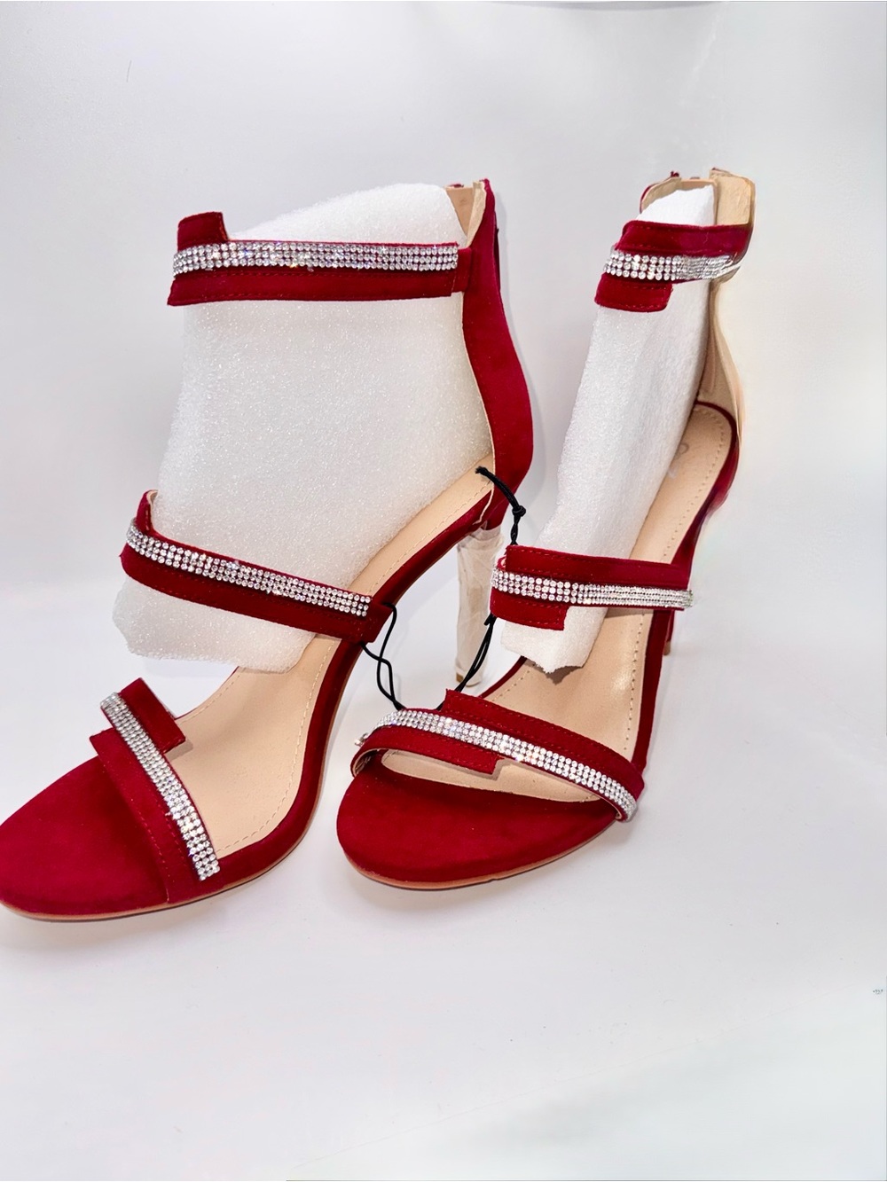 NY & CO Women's Red Rhinestone Strap High Heel Sandals